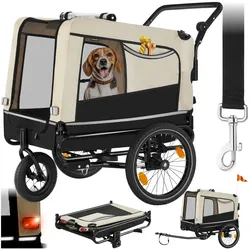 tectake® Hundeanhänger, 3in1 multifunktional, gefedert, Belastbarkeit 40 kg, 240 Liter, inklusive Reflektoren, Leine und Warnfahne
