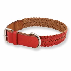Monkimau Hunde-Halsband Hundehalsband aus Leder geflochten, Leder rot S-M – 50cm x 30mm