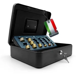 BigDean Geldkassette "Made in Italy" abschließbar mit Münzzählbrett 30 x 24 x 9 cm (Packung, 1 St., Geldkasette), Abschließbar, Münzzählbrett, Stahlgehäuse schwarz