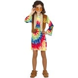 FIESTAS GUIRCA Hippie Mädchen Kostüm – 70er Jahre Boho Chic Outfit mit buntem Batik Kleid und Weste für Mädchen von 10-12 Jahren