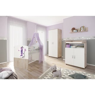 nonjoo. Babyzimmer Lani Set 3: best. aus Babybett, Kommode, Wickelaufsatz, Wandboard und Kleiderschrank 2-trg.