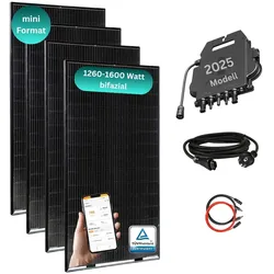 MyBasic 1260+ Watt Mini-Format Balkonkraftwerk (1,65m x 0,88m) Glas-Module (bifazial +30% Ertrag) WLAN Wechselrichter