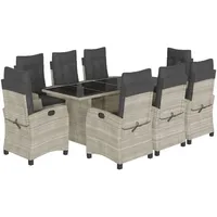 VidaXL 9-tlg. Garten-Essgruppe mit Kissen Hellgrau Poly Rattan