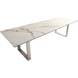 DeLife Esstisch Edge 300x100 Keramik Calacatta Luxe Weiß-Gold-Grau Edelstahl Schmal,