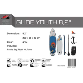 F2 SUP Stand Up Paddle Board Glide Surf Youth Wing 250cm 8,2 Grau - Grau
