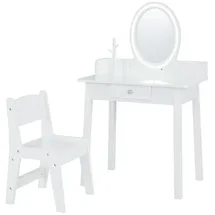 Costway 2 in 1 Kinder Schminktsich mit Hocker, Frisiertisch mit beleuchtetem Spiegel, Schublade & Schmuck-Organizer, Kosmetiktisch Prinzessin aus H... - Weiß