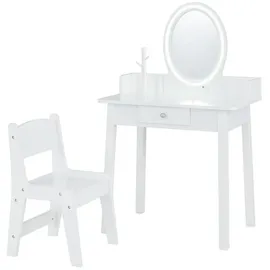 Costway 2 in 1 Kinder Schminktsich mit Hocker, Frisiertisch mit beleuchtetem Spiegel, Schublade & Schmuck-Organizer, Kosmetiktisch Prinzessin aus H... - Weiß