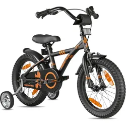 Kinderfahrrad 16 Zoll ab 4 Jahre mit Stützräder und Rücktritt SCHWARZ|SCHWARZ|orange 16