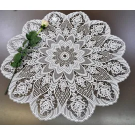 Stickereien Plauen Tischdecke Rosentraum Gr. 1 Ø 30 cm Weiß