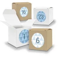 Adventskalender zum Füllen 24x Würfel WEISS BRAUN 650mm u Stickerbogen V06 Z26