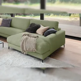 KAWOLA Sofa CARA Wohnlandschaft U-Form Cord olivgrün Longchair rechts