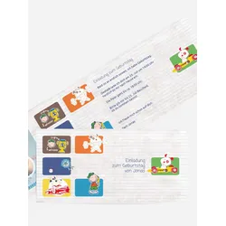 Einladung Kindergeburtstag selbst gestalten mit Spruch und Fotos im Onlinedesigner bei Meine-Kartenmanufaktur.de