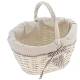 Dekoleidenschaft Tragekorb "Liebesherz" weiß, aus Weide & Holz mit Textileinlage, Weidenkorb, kleiner Einkaufskorb, Flechtkorb, Geschenkkorb, Dekokorb, Picknickkorb