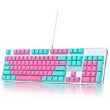 SOLIDEE Verkabelte mechanische Gaming-Tastatur in voller Größe,104 Tasten kabelgebundene Tastatur USB,RGB Hintergrundbeleuchtung&Nummernblock,NKRO mechanische Tastatur für Windows Laptop(104 Miami)