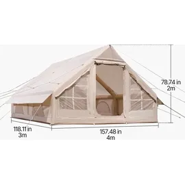 Vevor Aufblasbare Zelte für Camping 4x3x2 m, 5–8 Personen, 300D Oxford Glamping-Zelt mit Ofenanschluss, Handpumpe 2 Türen & 4 Netzfenstern, inkl. Aufbewahrungstasche für einfachen Transport
