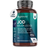 Jod Tabletten 400μg - 365 Vegan Kaliumjodid - Kalium Jodid für 1 Jahresvorrat - Jod trägt zur normalen Schilddrüse, Haut und Nervenfunktion bei (EFSA) - Iodine Tablets von WeightWorld