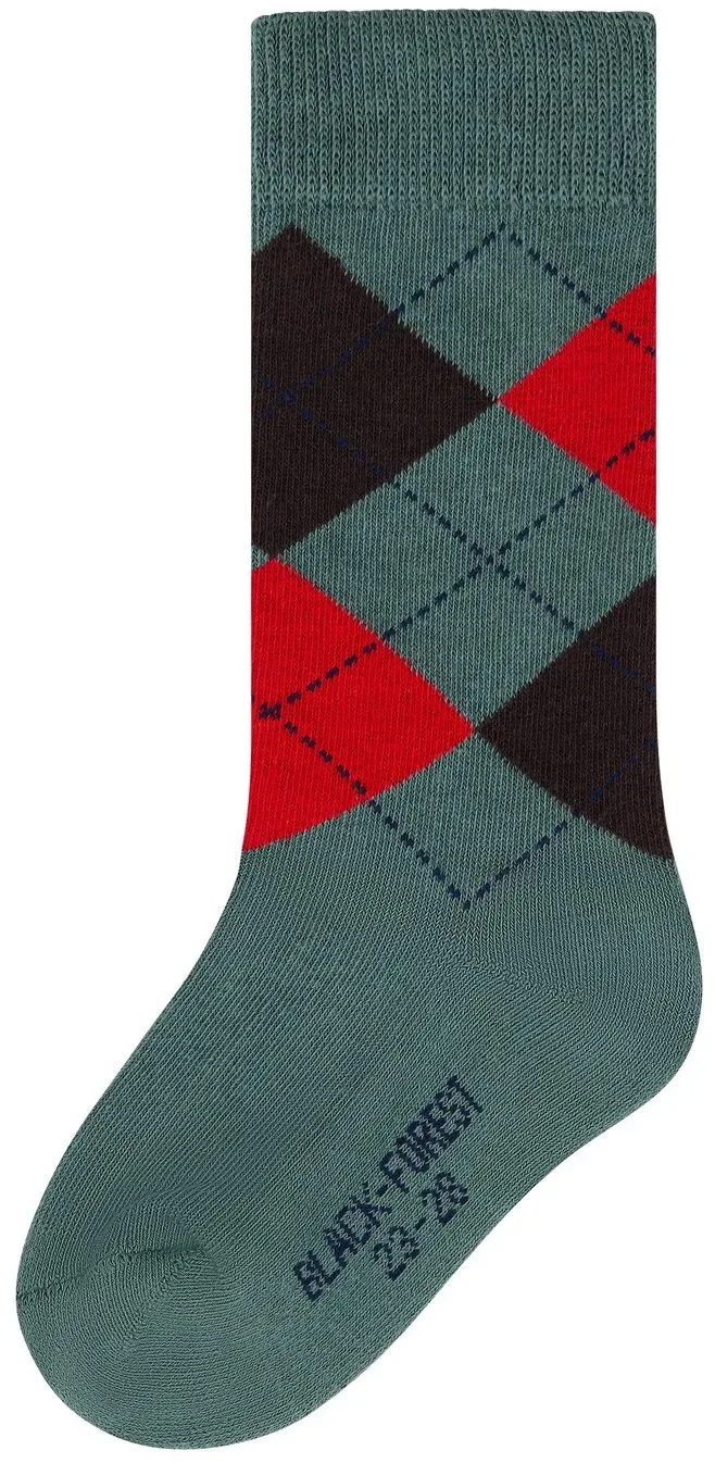 black forest kids Kniestrümpfe mit Karomuster pine green/dark chocolate/red chilli 23-28