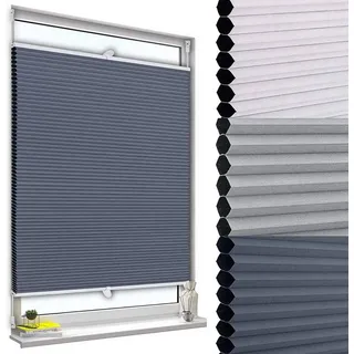 Woltu Doppelplissee Wabenplissees ohne Bohren mit Klemmträger blau-weiß 60 x 130 cm - Woltu