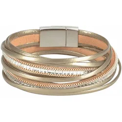 Wickelarmband FIRETTI "im Metallic Look", gold (metallfarben, gelbgoldfarben, kristallweiß, kristallweiß), Armbänder, Damen, Metall-Polyurethan, Metall, Polyurethan, mit Glasstein