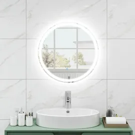 Costway LED-Badezimmerspiegel mit Beleuchtung, 60 cm runder beschlagfreier Badezimmerspiegel, (rund)