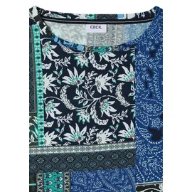 Cecil Print-Shirt CECIL, Damen, Gr. XXL (46), universal blau, Web, 50% Baumwolle, 50% Modal, gemustert, comfort fit normal, U-Boot-Ausschnitt, Bündchen, Shirts, mit U-Boot-Ausschnitt
