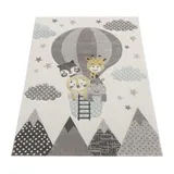Paco Home Kinderzimmer Teppich Blau Grau Heißluftballon Wolken Tiere 3-d Design Pastell 140x200 cm,