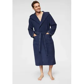 Bruno Banani Herrenbademantel BRUNO BANANI "Danny, Normallänge & Überlänge, auch in extra lang, Hotelbademantel" Gr. 4XL, blau (marine), L:125cm, Walkfrottee, Hausmäntel, mit Logostreifen, Herren Bademantel aus 100% Baumwolle, S-4XL