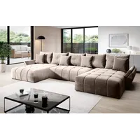 Vigo Velvet Monolith Ecksofa in U-Form 382 cm x 190 cm - Schlafsofa mit Bettkasten - Couch mit Stauraum und Kissen - Sofa mit Schlaffunktion - Ausziehbares Schlafsofa - Farbe: Creme (M-04)