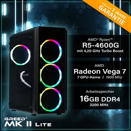 Greed Greed® MK2 Lite - Entry Gaming PC mit AMD Ryzen 5 4600G + Radeon Vega 7 - Ultra Schneller RGB Computer + 4K Raytracing Rechner mit 4,2 GHZ - 16 GB DDR4 RAM - 512 GB SSD - WLAN + W11 Pro