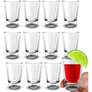 Shotgläser - 12 x 2,5 cl Klare Kleine Schnapsgläser Set mit schwerem Boden - Ideale Tequila Gläser, Vodka Gläser, Pinnchen, Stamperlgläser für Schnaps, Jägermeister, Korn