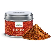 Herbaria Harissa bio 30g S-Dose – fertige Bio-Gewürzmischung für scharfe orientalischen Gerichte mit fein abgestimmter Chili-Schärfe - mit erlesenen Zutaten - in nachhaltiger Aromaschutz-Dose