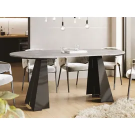 WFL GROUP Runder Ausziehbarer Esstisch mit Schwarzem Metallgestell - Moderner Industrieller Tisch für Esszimmer oder Küche - 120 cm bis 200 cm - EU - Graue... - Grau