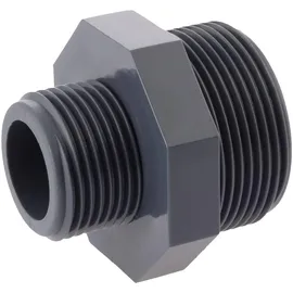 PROFEC Doppelnippel reduziert, pvc-u 1 Zoll AG x 3/4 Zoll ag, 10 bar, grau