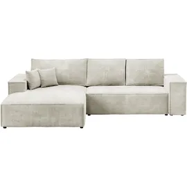 bromarkt Ecksofa PABLO Schlaffunktion Bettkasten L-Form 294x185x85cm Weiß Links - Weiß
