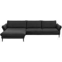 Hukla Ecksofa, Schwarz, Leder, Echtleder, Longlife-Leder, Semi-Anilinleder, 4-Sitzer, Ottomane links, L-Form, 334x172 cm, Goldenes M, erweiterbar, Fußauswahl, Lederauswahl, Stoffauswahl, planbar, Sitzqualitäten, seitenverkehrt erhältlich, Hocker Rücken echt, individuell planbar, Wohnzimmer, Sofas & Couches, Wohnlandschaften, Ecksofas