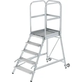 Günzburger Steigtechnik Podesttreppe einseitig begehbar mit Rollen und Griffen Stahl-Gitterrost 5 Stufen