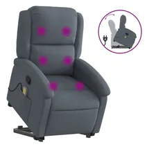 vidaXL Massagesessel mit Aufstehhilfe Dunkelgrau Samt