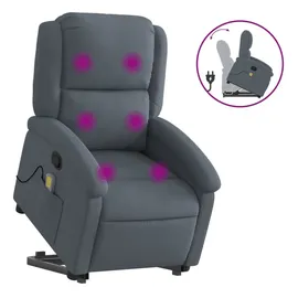 vidaXL Massagesessel mit Aufstehhilfe Dunkelgrau Samt