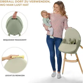 Kinderkraft Hochstuhl FINI2 2 in 1, Kinderhochstuhl, Babystuhl, Kombihochstuhl, Beine aus Holz, Sicherheitsgurte, Fußstütze, Doppeltablett, ab 6 Monate bis 5 Jahre, 5 Punkt Gurte, Grün