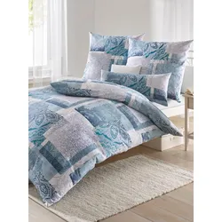 Bettwäsche BIBERNA Gr. 2, blau (petrol, grau), B/L: 155cm x 200cm, Bettbezüge: Kissenbezüge:, Feinbiber, Feinbiber, B/L: 80cm x 80cm, Feinbiber, 100% Baumwolle, Bettwäsche