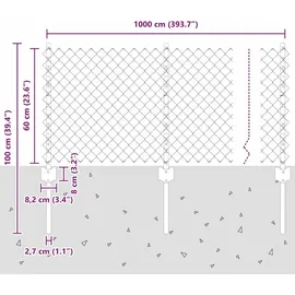 vidaXL Zaun mit Pfosten 0,6 x 10 m Silber/Stahl