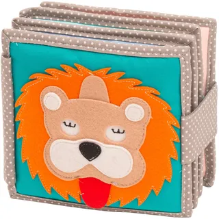 Jolly Designs – Dösender Löwe – 6 Seiten Mini Quiet Book – Montessori Spielzeug ab 1 Jahr – Motorik & Sensorik fördern – Handgefertigtes Filzbuch – Lernspielzeug für Kleinkinder – Busy Book