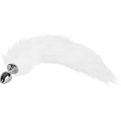Analplug mit Fuchsschwanz, 48 cm, weiß | silber