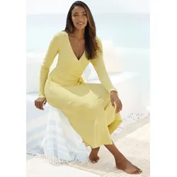 LASCANA Strickkleid, Loungekleid zum wickeln mit Taillengürtel, Loungewear LASCANA gelb 36/38