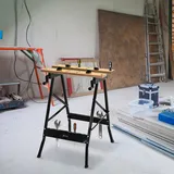 Durhand Klappbare Werkbank Mit Klemme, 2 Kurbeln, Sägebock, Tischlertisch, Eisen, Mdf, Tragkraft 100 Kg, 60,5 X 62,5 X 78,5 Cm, Natur Und Schwarz