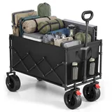 SONGMICS Kleiner Handwagen faltbar, Gartenwagen, kompakt, mit Griff, mit 4 verstärkten Rollen, Davon 2 Universalräder, bis 180 kg belastbar, Outdoor, Garten, 200 L, tintenschwarz GFW201B101