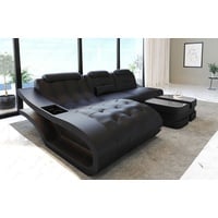 Sofa Dreams Ecksofa Leder Sofa Couch Elegante Ledercouch, L-Form Ledersofa mit LED, wahlweise mit Bettfunktion schwarz