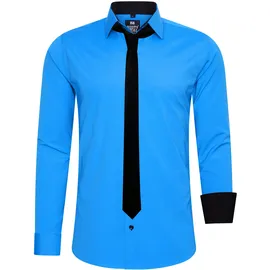 RUSTY NEAL Langarmhemd RUSTY NEAL, Herren, Gr. 4XL, EURO-Größen, blau (petrol), 60% Baumwolle, 37% Polyester, 3% Elasthan, unifarben, Hemden, mit Krawatte