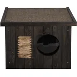 SPRINGOS Katzenhaus aus Holz Outdoor Katzenhütte 49,5 x 58 x 36 cm Holzhaus katzenhaus Outdoor Katzenkratzer Tür mit Lamellen Flachdach Wetterfest Isolierte Wände Winterfest isoliert