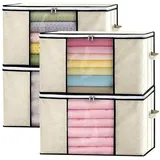 HAUSS SPOLE Aufbewahrungstasche 4er-set Aufbewahrungstasche Unterbettkommode, Vliesstoff, atmungskativ (Kapazität von 4 x 84 L mit Sichtfenster und Haltegriffen, 4-tlg., Umzugskarton, Aufbewahrung Boxen, 60x40x35 cm), für Bettdecken Kleidung Decke T-Shirts Kleiderschrank Garderobe usw beige